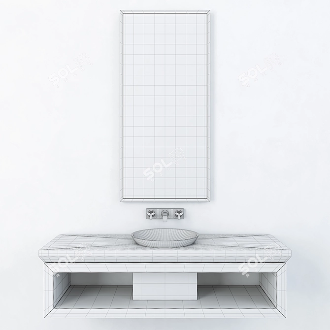 Marble Washbasin & PVC Cabinet: Bathroom Furniture 3D model image 3