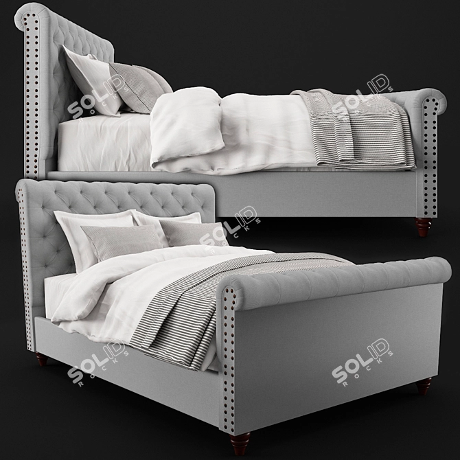 Luxury Chesterfield Upholstered Bed 3D model image 1