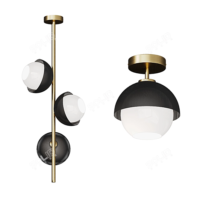 Sleek Metal Frame Glass Ceiling Lamp 3D model image 1