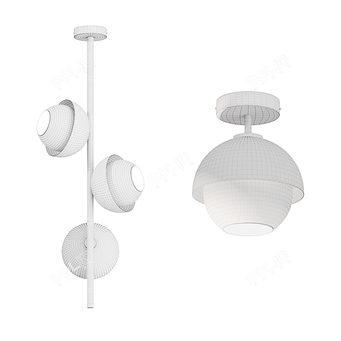 Sleek Metal Frame Glass Ceiling Lamp 3D model image 3