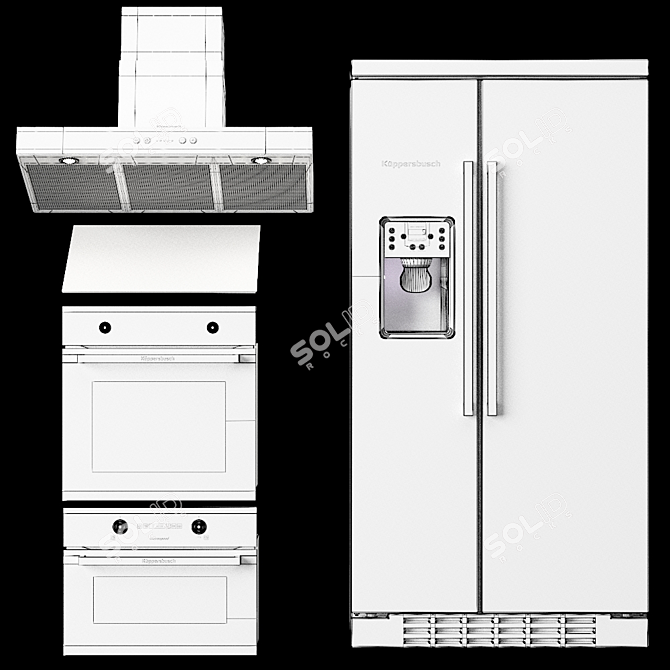 Kuppersbusch 2-in-1 Kitchen Tech Set: Hood, Panel, Oven, Microwave, Fridge 3D model image 3