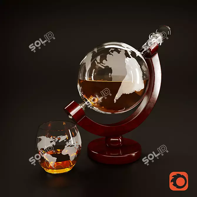 Globe Whiskey Decanter: Exquisite PBR Design 3D model image 2