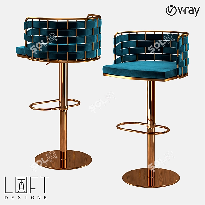 Industrial Metal Bar Stool with Fabric Seat 3D model image 1