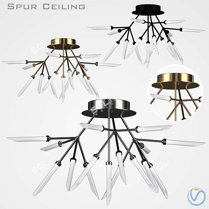 Modern Spur Ceiling Light Fixture 3D model image 1