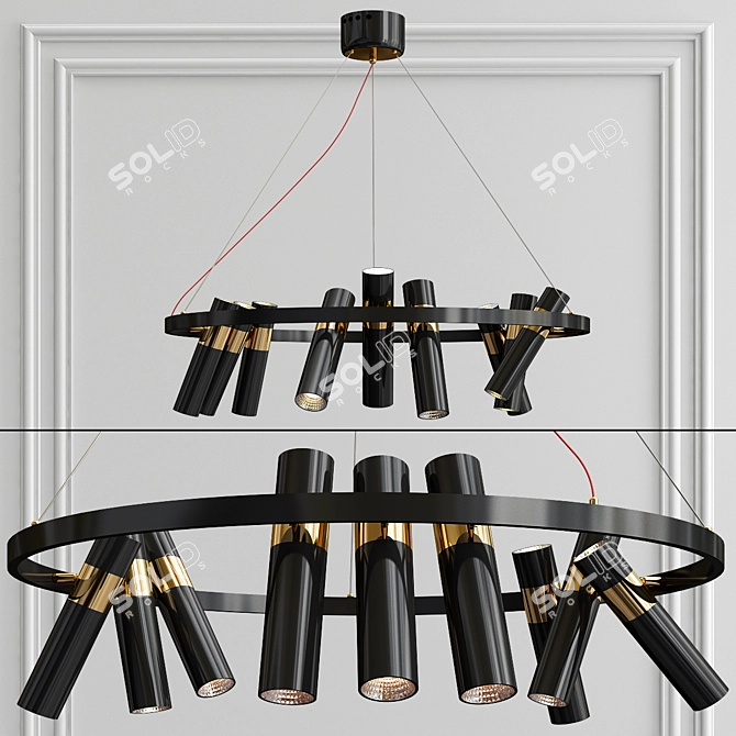 Elegant Black and Gold 9-Light Pendant 3D model image 1