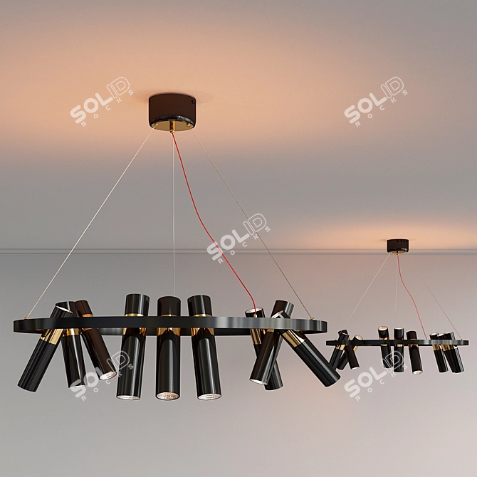 Elegant Black and Gold 9-Light Pendant 3D model image 2