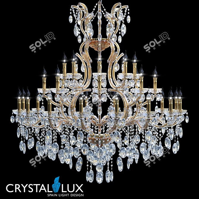 Luxurious Hollywood Gold Crystal Chandelier 3D model image 1