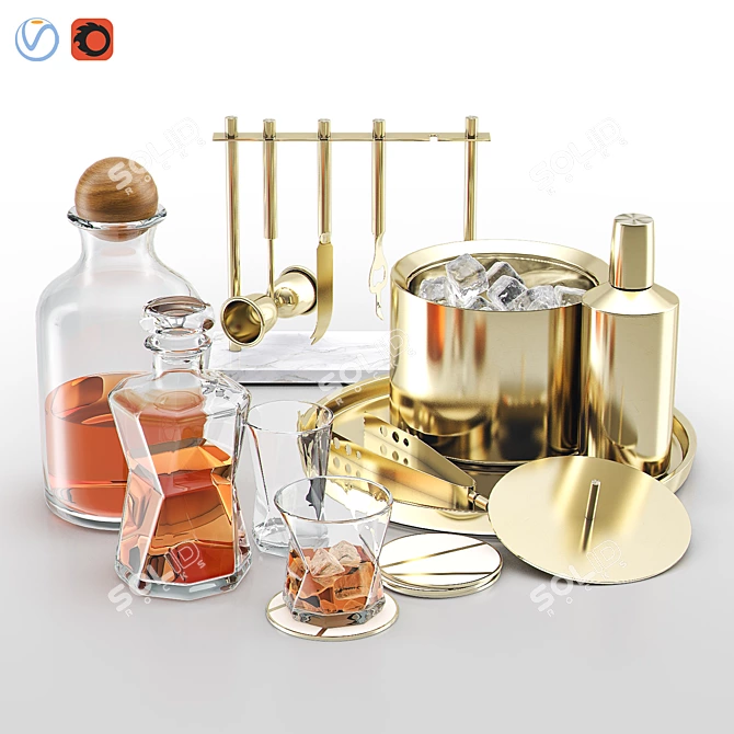 Vintage Whiskey Bar Set 3D model image 1