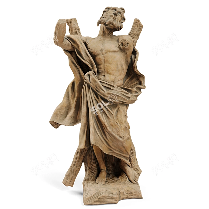 17th Century Terracotta St. Andrew Apostle Sculpture 3D model image 1