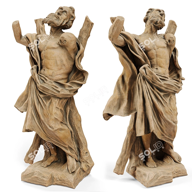 17th Century Terracotta St. Andrew Apostle Sculpture 3D model image 2