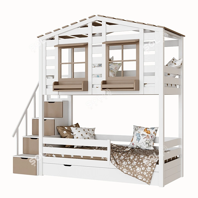 Bilbao Kids' 2-Level Lodge Bed 3D model image 1