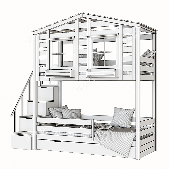 Bilbao Kids' 2-Level Lodge Bed 3D model image 3