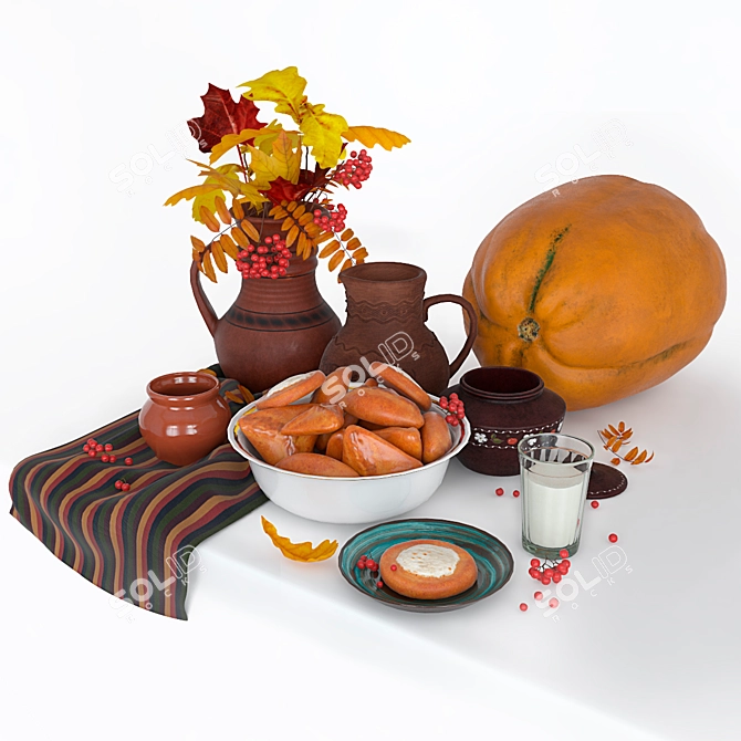 Autumn Pies Still Life 3D model image 1