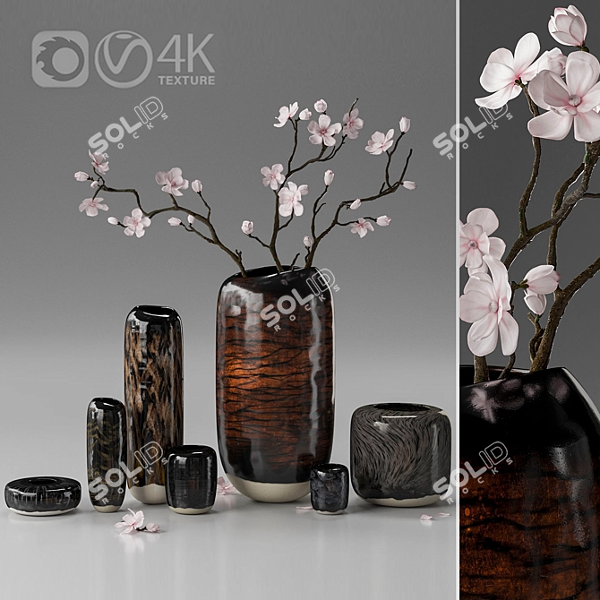 Elegant Ceramic Vase Decor Set 3D model image 1