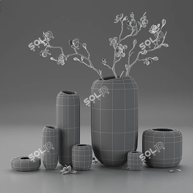 Elegant Ceramic Vase Decor Set 3D model image 3