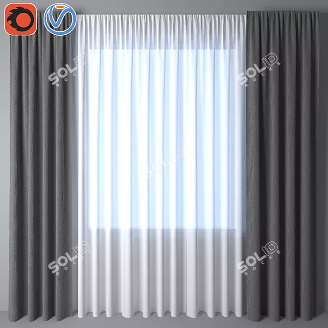 Elegant Azure Curtain 47 3D model image 1