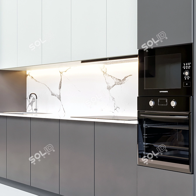 Modern Kitchen Set with Oven, Microwave, Gas Stove 3D model image 2