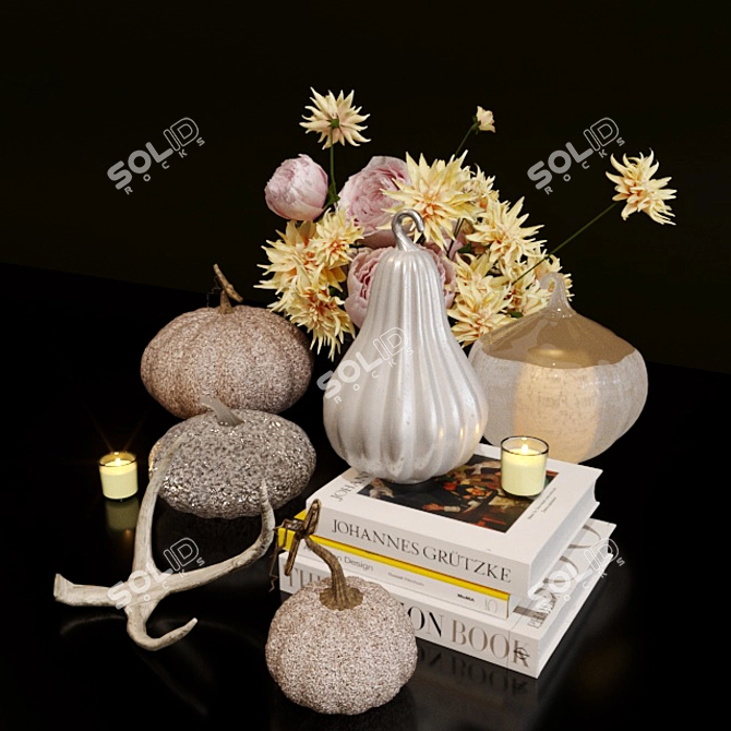 Autumnal Accents: Mercury Pumpkins, Faux Florals, Glass Mosaic 3D model image 1