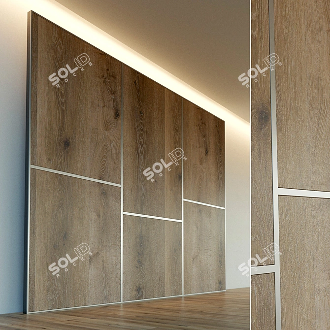 Wooden 3D Wall Panel with Metal Moldings 3D model image 1