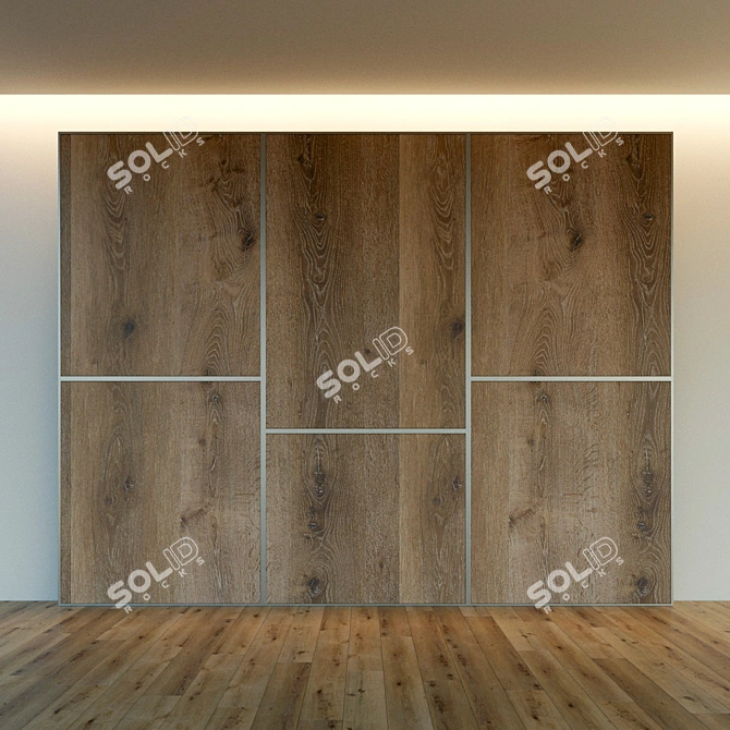 Wooden 3D Wall Panel with Metal Moldings 3D model image 3