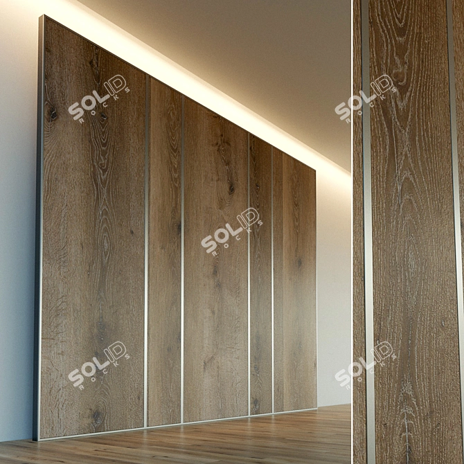 3D Wood Panel with Metal Moldings 3D model image 1