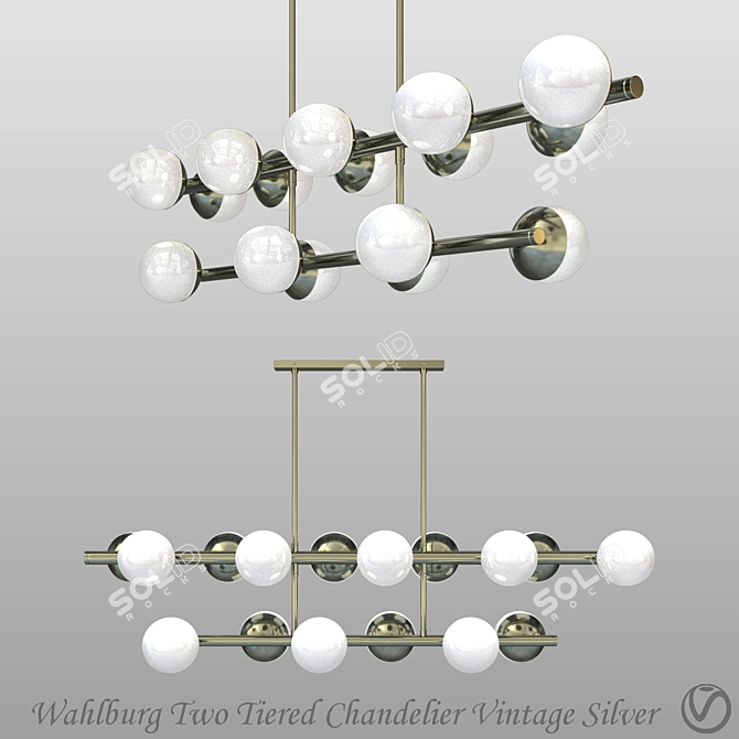 Vintage Silver Two Tiered Chandelier 3D model image 1
