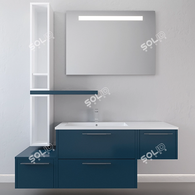 Ocean Lacquered Whitewashed Planked Vanity Set 3D model image 2