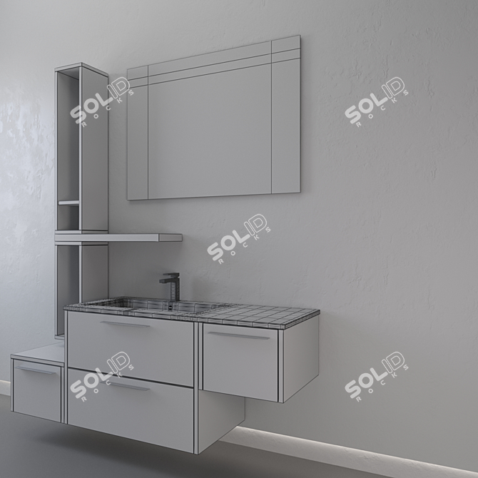 Ocean Lacquered Whitewashed Planked Vanity Set 3D model image 3