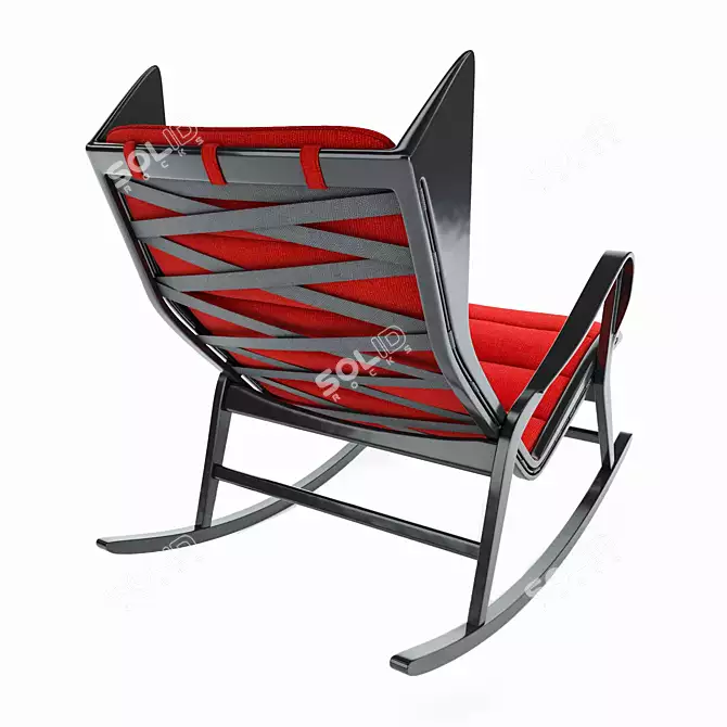 Elegant Ebonized Wood Rocking Chair 3D model image 2