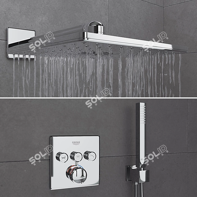 Elegant Sliding Shower Room with Grohe Set 3D model image 3