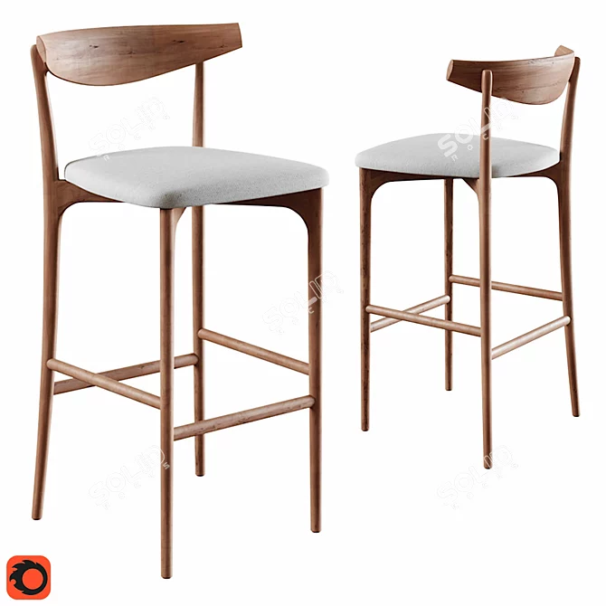 Elegant Palladio Stool: 3D-Ready 3D model image 1