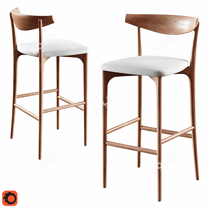 Elegant Palladio Stool: 3D-Ready 3D model image 2