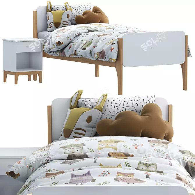 Modern Linus Single Bed: Pine & White 3D model image 1