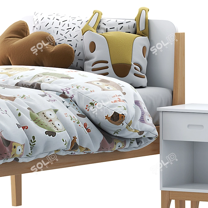 Modern Linus Single Bed: Pine & White 3D model image 2