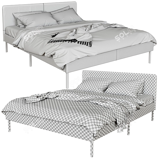 Elegant Slatted Bed 3D model image 3