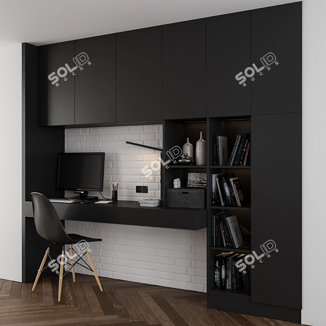 Sleek Black Workspace Set 3D model image 1