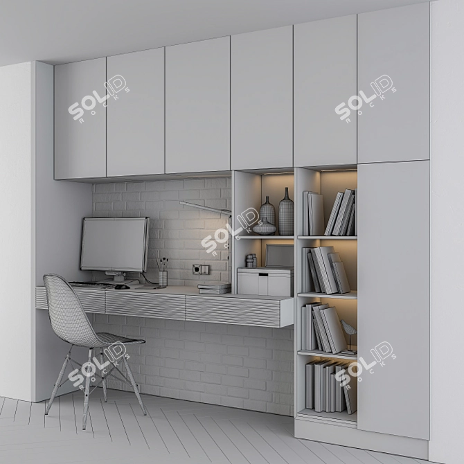 Sleek Black Workspace Set 3D model image 3