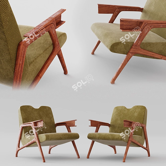 Mid-Century Moss Green Armchairs by Augusto Romano 3D model image 2