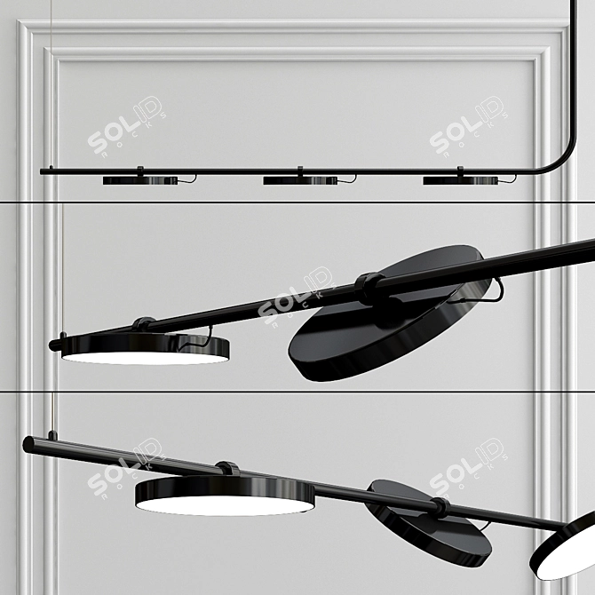 Versatile Black Adjustable Pendant Light 3D model image 2