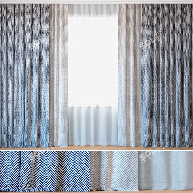 Bella Dura Skye Tweed Curtains - Elegant Curtains with Tulle 3D model image 1