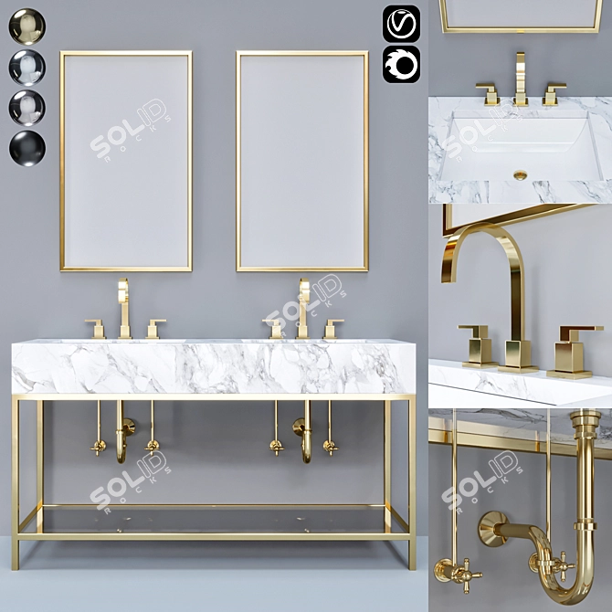 Modern 160cm Black Metal Bathroom Furniture 3D model image 1