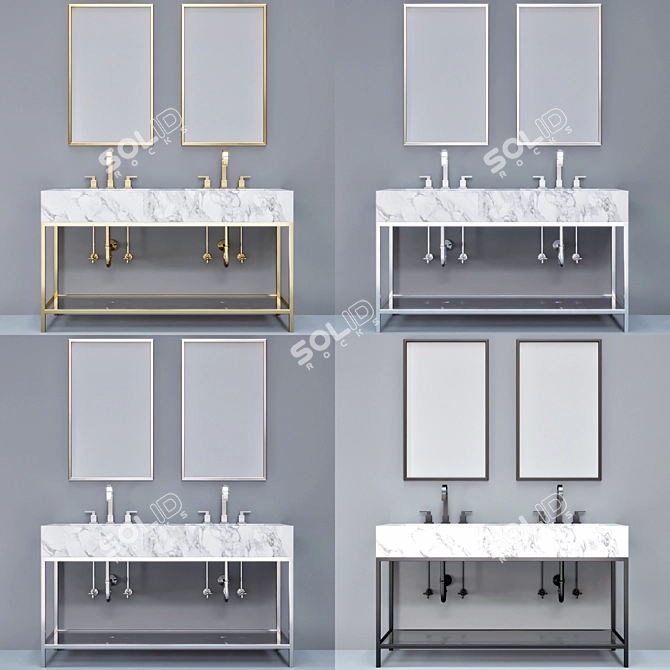 Modern 160cm Black Metal Bathroom Furniture 3D model image 2