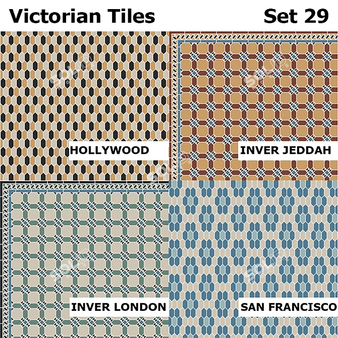 Elegant Victorian Tile Set: Hollywood, Inver Jeddah, Inver London, San Francisco 3D model image 1