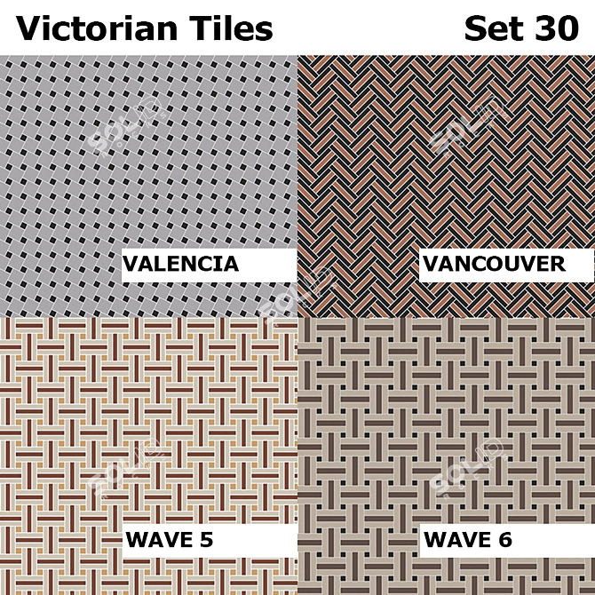 Topcer Victorian Tiles Set 30: Elegant Designs for Timeless Charm 3D model image 1