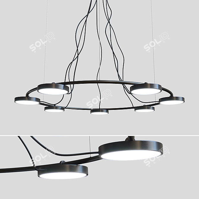 Black LED Ring Chandelier 3D model image 1