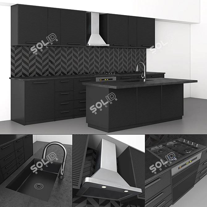 Modern Italian Black Kitchen Design 3D model image 1