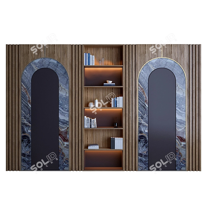 Wooden & Marble Shelf - Elegant and Functional 3D model image 1