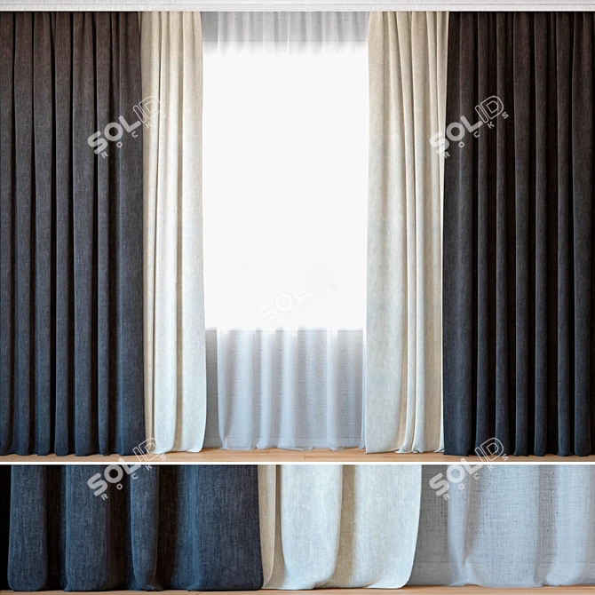 Elegant Gray and White Curtains 3D model image 1