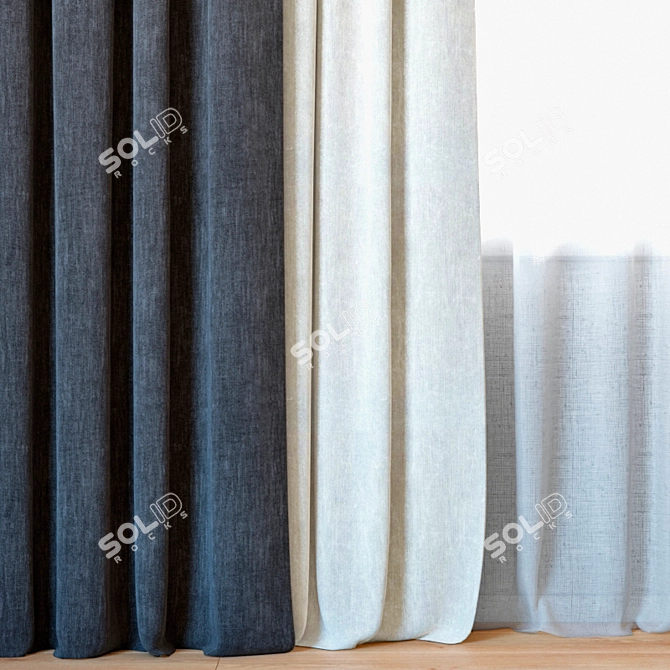 Elegant Gray and White Curtains 3D model image 2