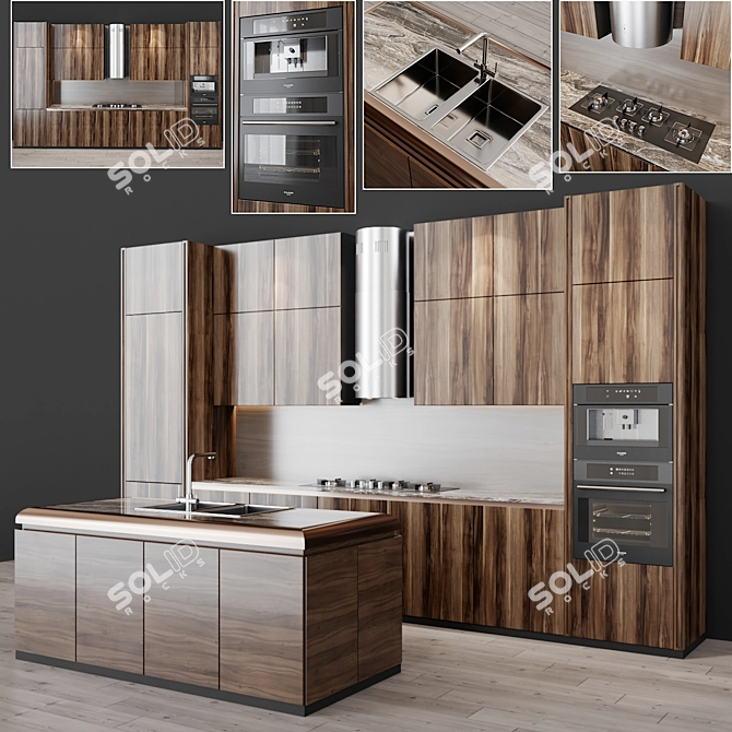 Sleek Modern Kitchen Set: 9-Piece Ensemble 3D model image 1